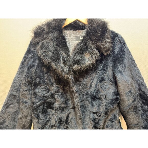 Blanc Noir Outerwear Women's Fur Coat Fox Fur Collar Cuffs Sz L Blue Y2K - Picture 7 of 14